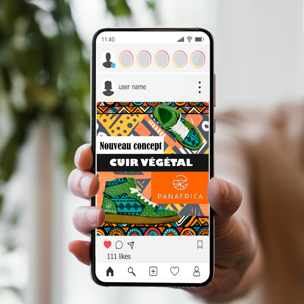 Exercice: Affiche publicitaire pour une marque de chaussures de cuir végétal. Version mockup téléphone.