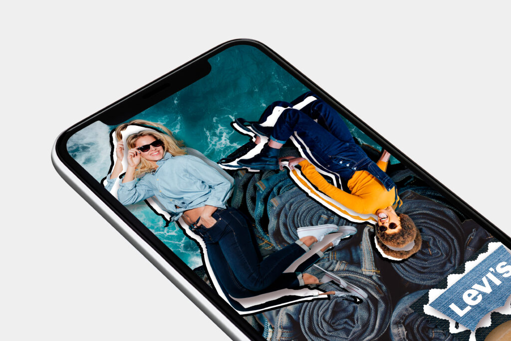 Exercice: Affiche publicitaire pour une marque de jeans. Mockup sur téléphone.